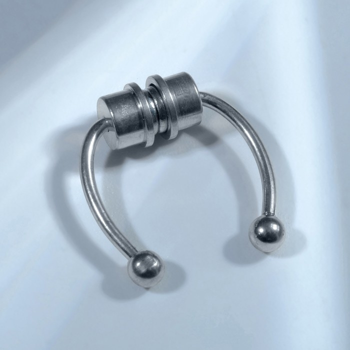 Пирсинг в нос (фейк для септума) со сменными насадками, на магните, L=17 мм, белый в серебре