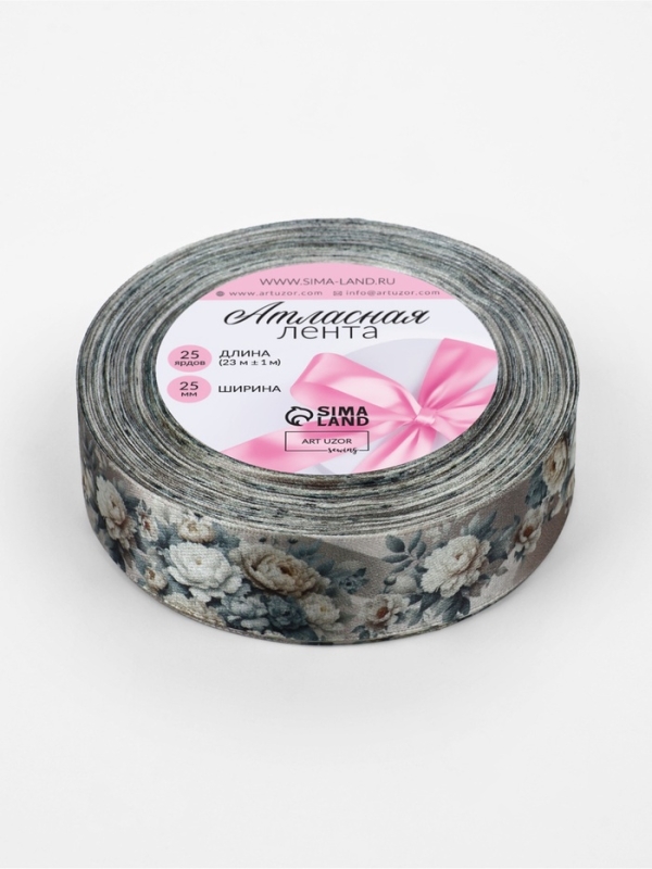 Лента атласная 25мм*25&plusmn;1ярд(23м&plusmn;1м) пастельные пионы АУ