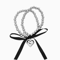 Браслет жемчуг &laquo;Сердеко&raquo; на резинке, бантик, цвет чёрный в серебре