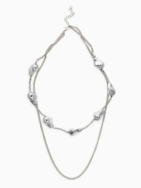 Колье "Борокко", цепь, 2 яруса, цвет серебро
