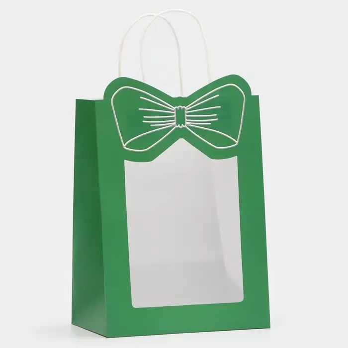 Пакет подарочный с окном &laquo;Бант&raquo;, 19&times;26&times;13 см, зеленый