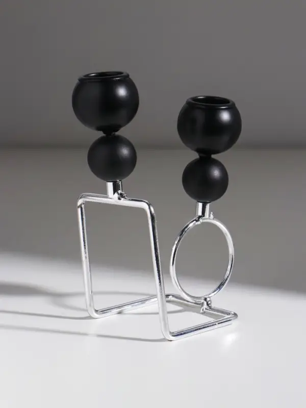 Подсвечник металл,дерево на 2 свечи"Шары.Абстракция"d=2,2 см чёрный и хром11,5х7х16,2 см