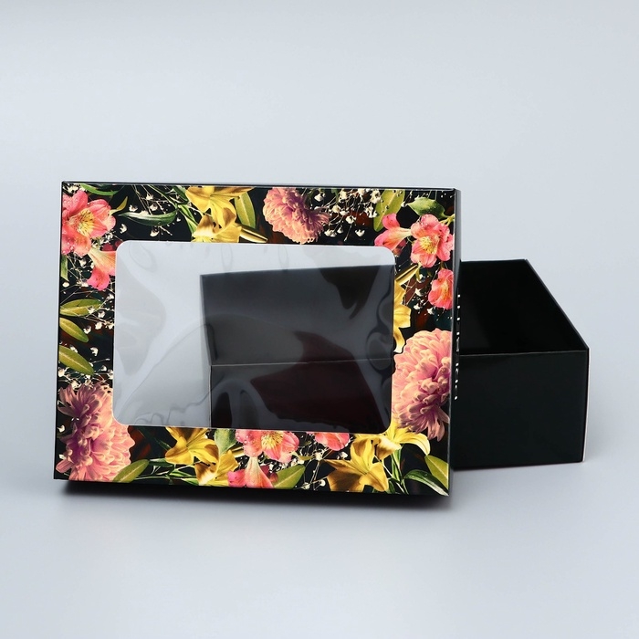 Коробка складная, крышка-дно, "Present", 16,5 х 12,5 х 5,2 см с окном