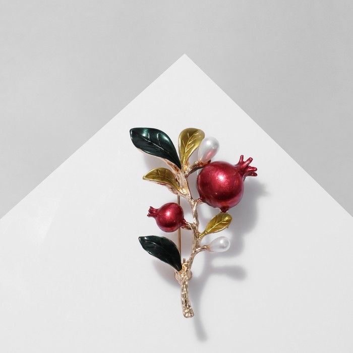 Брошь &laquo;Ветвь гранатовая&raquo;, цвет красно-зелёный в золоте