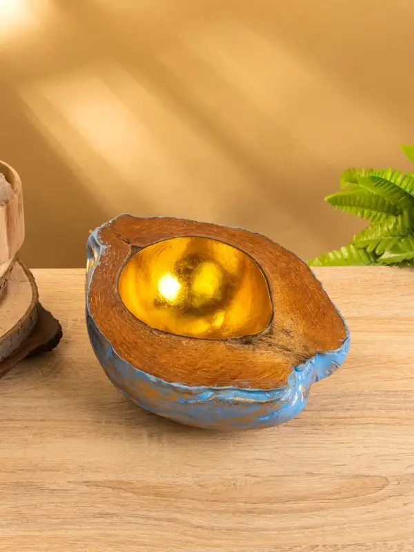 Чаша из кокоса, 22,5х25х10 см, сине-золотой