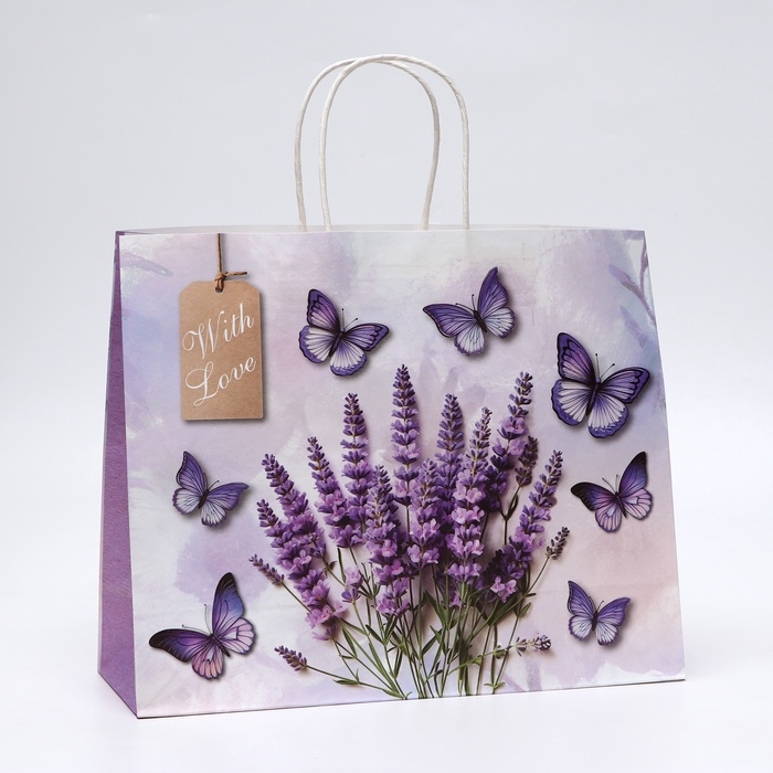 Пакет подарочный крафтовый "Бабочки" 31,5 х 25 х 11,5 см, 120 г/м&sup2;