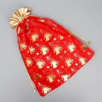 Мешочек подарочный плюш &laquo;Новогодние колокола&raquo;, колокольчик, тиснение, 30 х 40 см +/- 1.5 см, Новый год