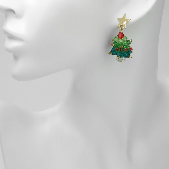 Серьги &laquo;Новогодние&raquo; ёлочки, цветные в золоте