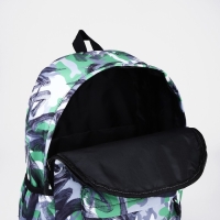 Рюкзак школьный из текстиля на молнии, 3 кармана, цвет зелёный/серый