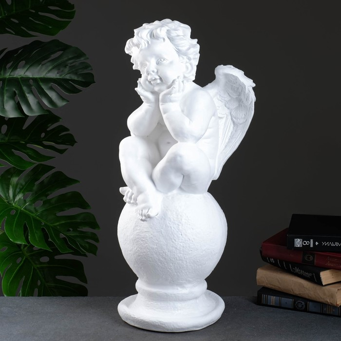 Фигура гипс «Ангел на шаре», большой белый, 26×27×64 см Фигура гипс «Ангел на шаре», большой белый, 26×27×64 см