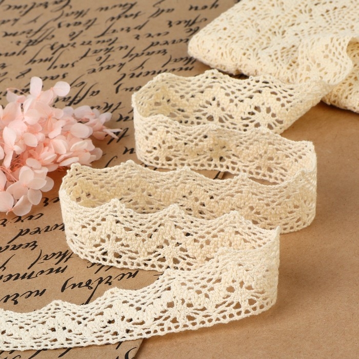 Кружево вязаное, 32 мм &times; 10 &plusmn; 1 м, цвет бежевый