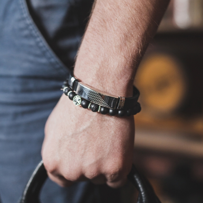 Браслет унисекс «Стиль» прямоугольник с узором, цвет чёрный с серебром, 22 см Браслет унисекс «Стиль» прямоугольник с узором, цвет чёрный с серебром, 22 см