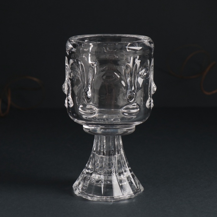 Подсвечник стекло на 1 свечу d=5 см "Лица" прозрачный 7х7х12,5 см