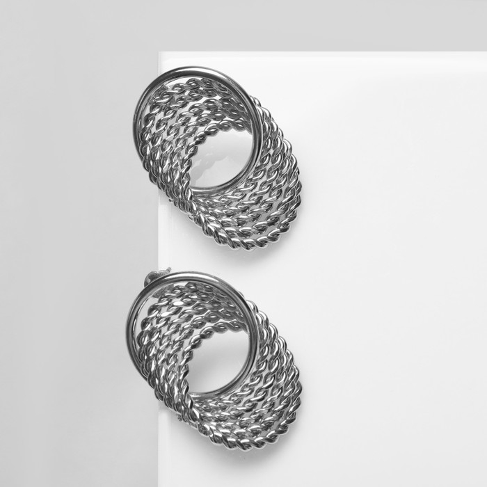 Серьги металл &laquo;Переплетение&raquo; нити, цвет серебро