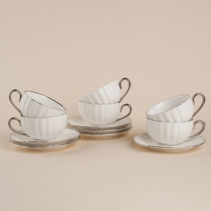 Чайный сервиз SL Home &laquo;Гарда&raquo;, 12 предметов: 6 чашек 200 мл, 6 блюдец d=15 см, цвет белый