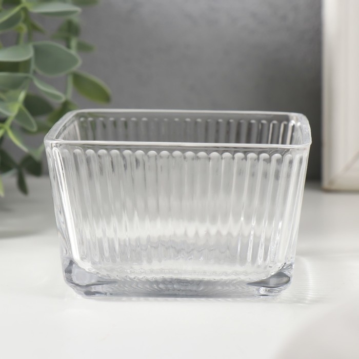 Подсвечник стекло на 1 свечу "Квадратный ребристый" прозрачный 9х9х5,5 см