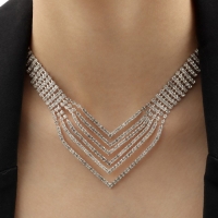 Набор 2 предмета: серьги, колье &laquo;Лёд&raquo;, 6 рядов, цвет белый в серебре, 34 см