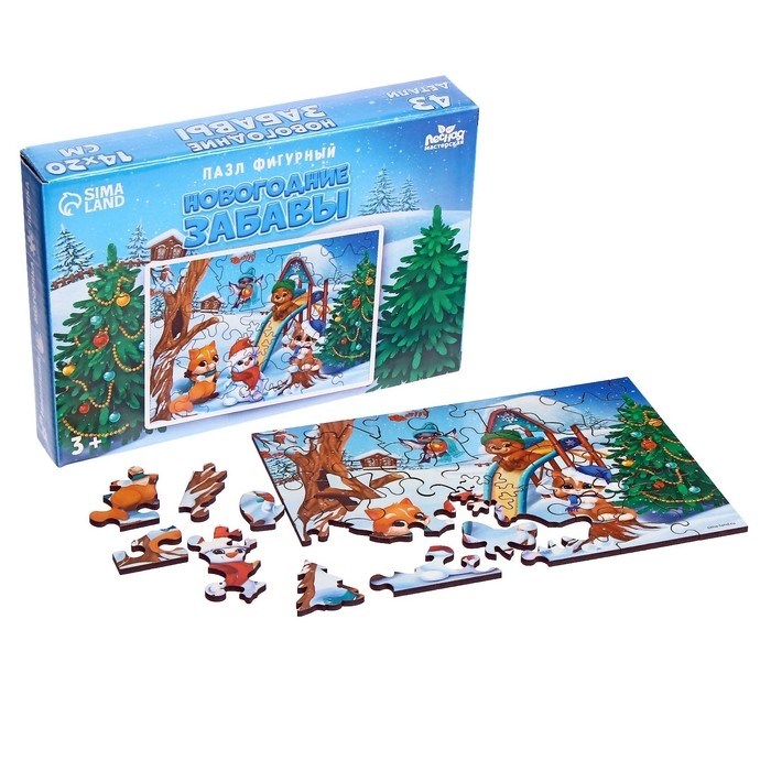 Деревянный пазл фигурный &laquo;Новый год! Новогодние забавы&raquo;