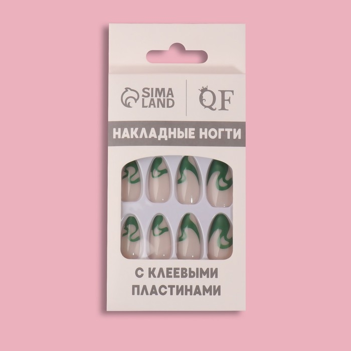 Накладные ногти &laquo;Pattern&raquo;, 24 шт, с клеевыми пластинами, форма миндаль, бежевые, зелёные