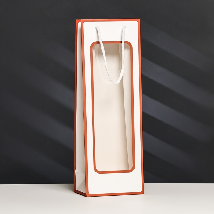 Пакет-переноска для цветов с PVC окном, 12,5 × 8,5 × 36 см, белый с каймой Пакет-переноска для цветов с PVC окном, 12,5 × 8,5 × 36 см, белый с каймой