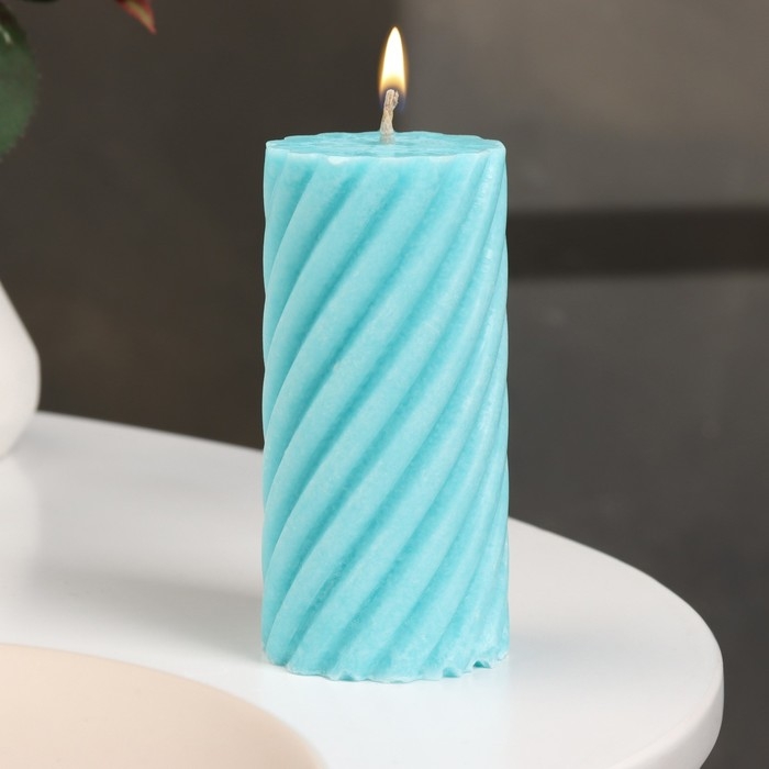 Свеча-цилиндр "Спираль", 5х10 см, бирюзовая, 6 ч