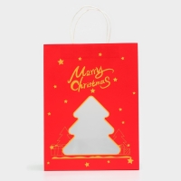 Пакет подарочный новогодний с окном "Ёлка" 26 х 35 х 16 см.