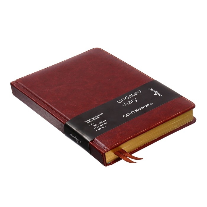 Ежедневник недатированный А5, 136 листов в линейку, кожзам "Небраска", золотой срез, коричневый