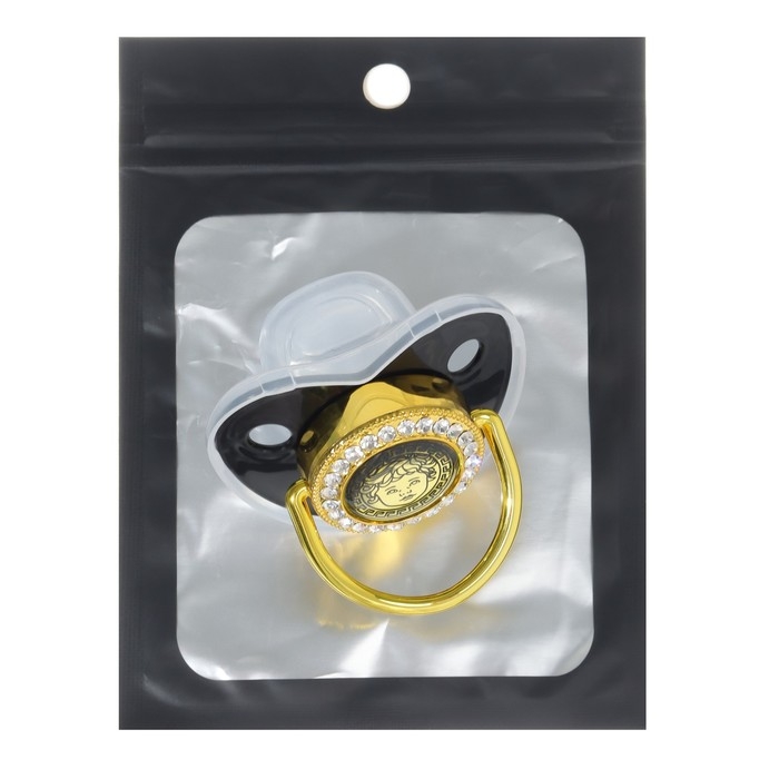 Соска - пустышка силиконовая ортодонтическая &laquo;Наш ангел&raquo;, от 12 мес., с колпачком, цвет черный/золото, стразы