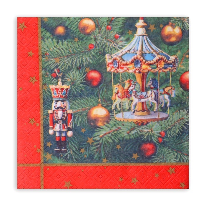 Новогодние салфетки бумажные GrandPero Deluxe «Новогодняя карусель», 3 слоя, 33х33 см, 20 шт Новогодние салфетки бумажные GrandPero Deluxe «Новогодняя карусель», 3 слоя, 33х33 см, 20 шт