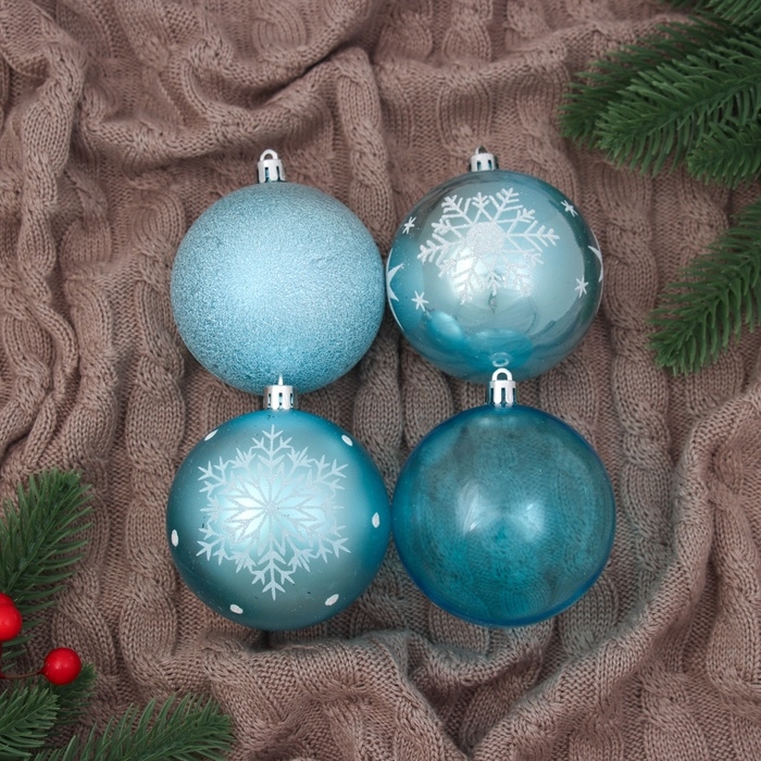 Набор шаров пластик d-8 см, 4 шт "Наоми" голубой