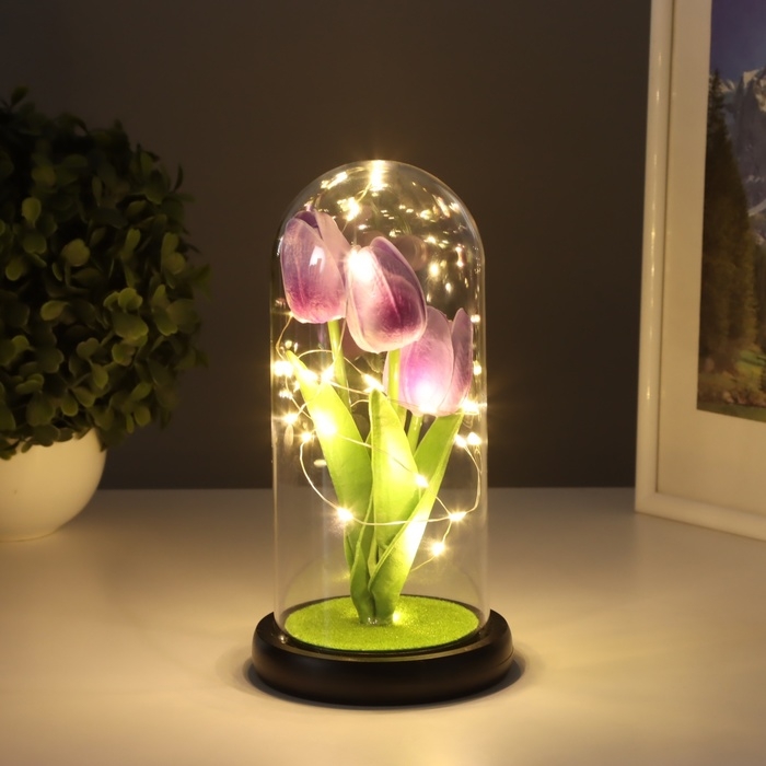 Ночник &laquo;Тюльпаны&raquo; LED 3хААА сиреневый 10,5х10,5х22см