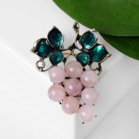 Брошь &laquo;Виноград&raquo; лоза кварца, цвет розово-зелёный в чернёном золоте