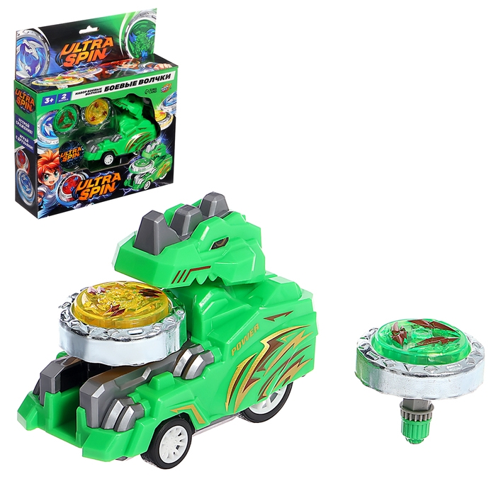 Набор волчков ULTRA SPIN «Дино», с устройством запуска, цвет зеленый Набор волчков ULTRA SPIN «Дино», с устройством запуска, цвет зеленый