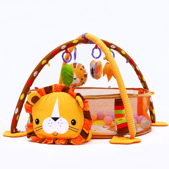 Развивающий коврик 3 в 1 &laquo;Лев&raquo;, 68x68 см, 30 цветных шариков, 4 игрушки, Крошка Я