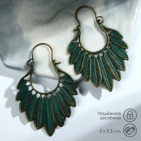 Серьги металл &laquo;Восток&raquo; перья, цвет зелёно-золотой