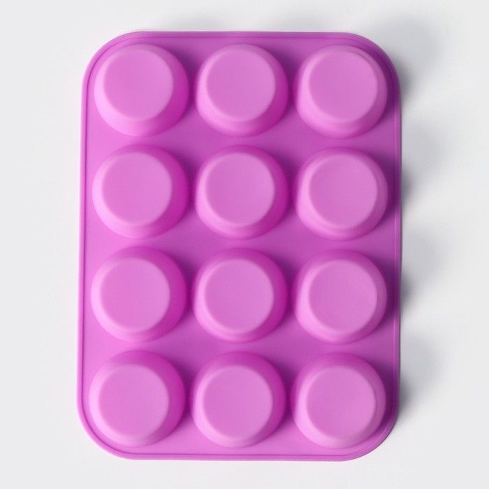 Форма для выпечки Доляна &laquo;Круг&raquo;, силикон, 29&times;22&times;3 см, 12 ячеек, d=6,5 см, цвет сиреневый