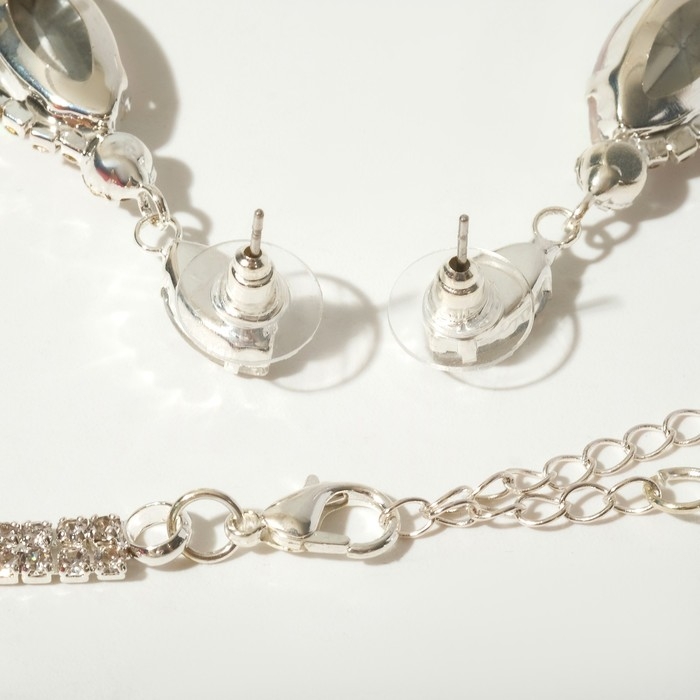 Набор 2 предмета: серьги, колье &laquo;Цветение&raquo;, цвет радужно-белый в серебре, 40 см