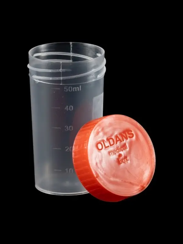 Контейнер для биоматериалов 60 мл, завинчивающаяся крышка, матовое окно, индивидуальная упаковка