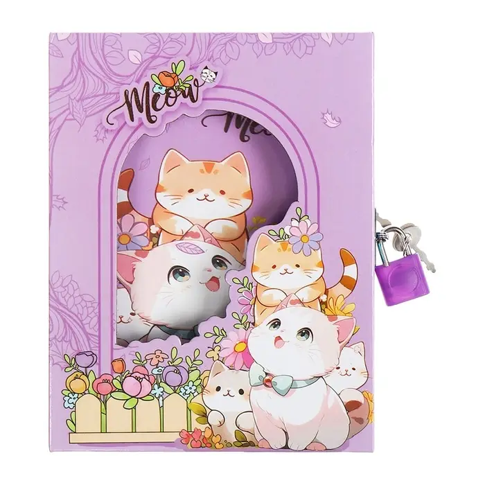 Записная книжка подарочная, 45 листов, линия, на замке Котики (16,3х12,7см)