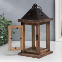 Подсвечник дерево на 1 свечу "Фонарь" состаренный 25х12,5х12,5 см