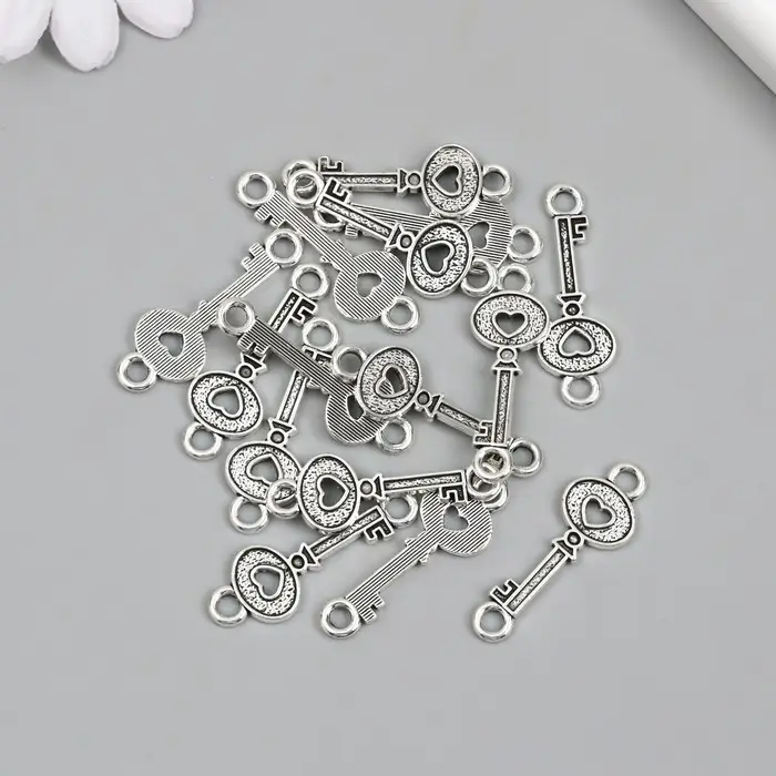 Фурнитура для бижутерии и украшений, коннектор металл 2 ушка &laquo;Ключик с сердечком&raquo;, 3.5&times;1.2 см