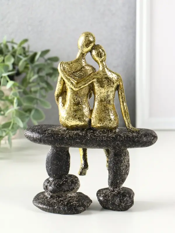 Сувенир полистоун "Абстракция. Парочка на скамейке" золото с серым 15,5х7,5х20,5 см