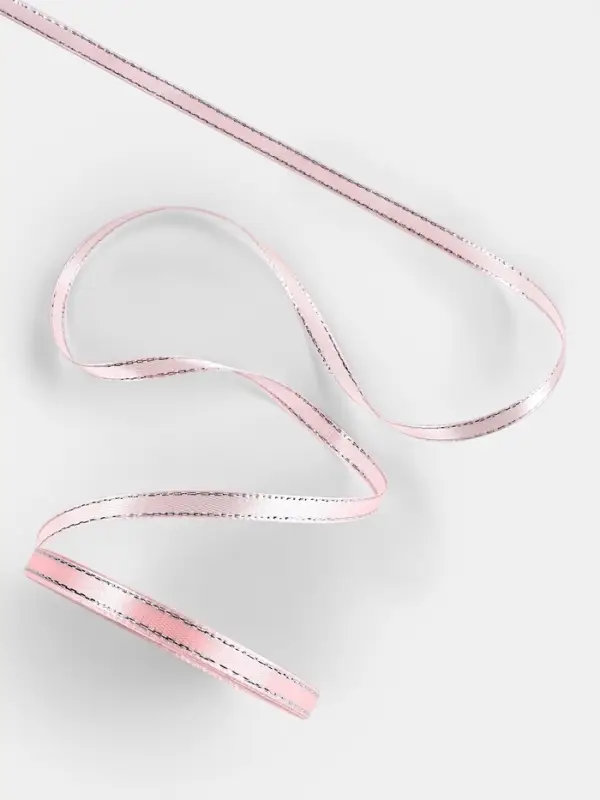 Лента атласная, с серебряным люрексом, 6 мм, 23&plusmn;1 м, розовая №004