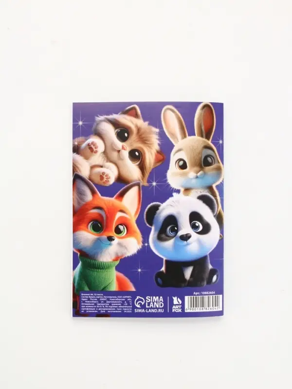 Блокнот А6, 32 л на скрепке, в клетку  "Пушистики"