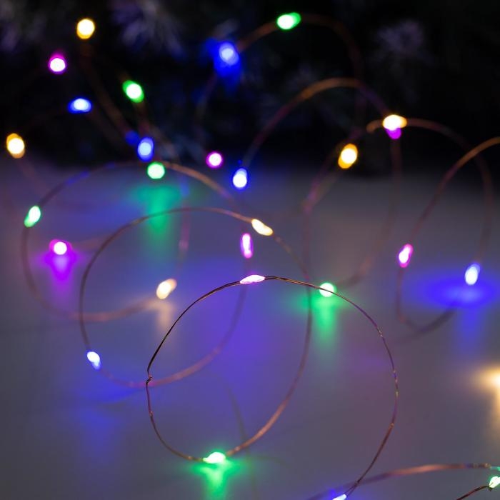 Гирлянда &laquo;Нить&raquo; 5 м роса, IP20, медная нить, 50 LED, свечение мульти, USB