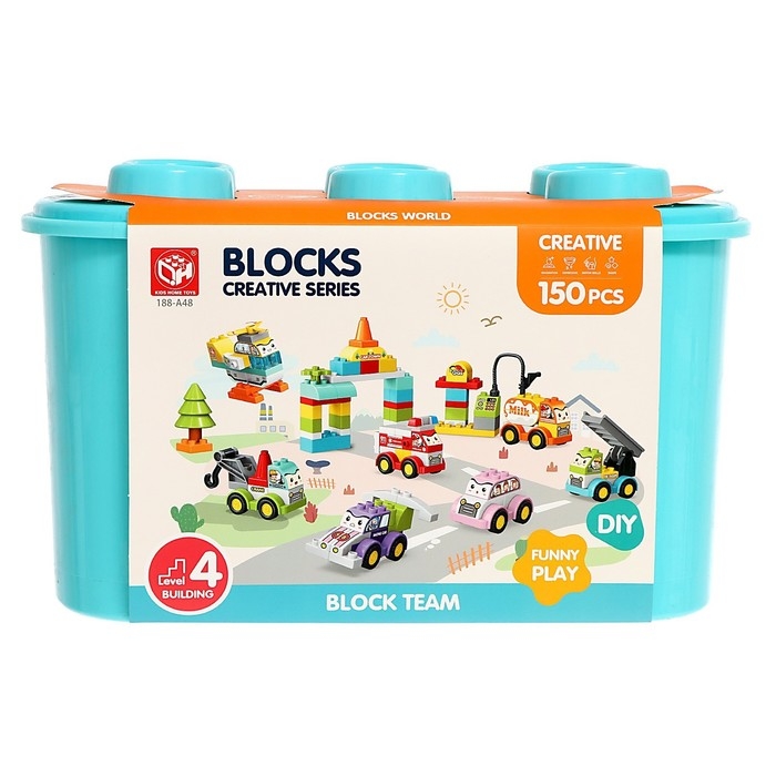 Конструктор в кейсе «Транспорт с глазками», 2 варианта сборки, 150 деталей, бирюзойвый ящик Конструктор в кейсе «Транспорт с глазками», 2 варианта сборки, 150 деталей, бирюзойвый ящик