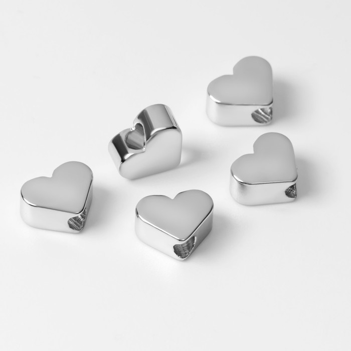 Бусина-разделитель родированная &laquo;Сердечко&raquo;, 6&times;6 мм, d(вн.)=2мм, цвет серебро
