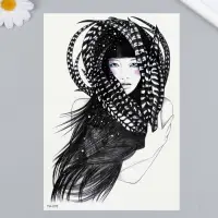 Переводная тату на тело цветная &laquo;Девушка в перьях&raquo;, 21&times;14.8 см