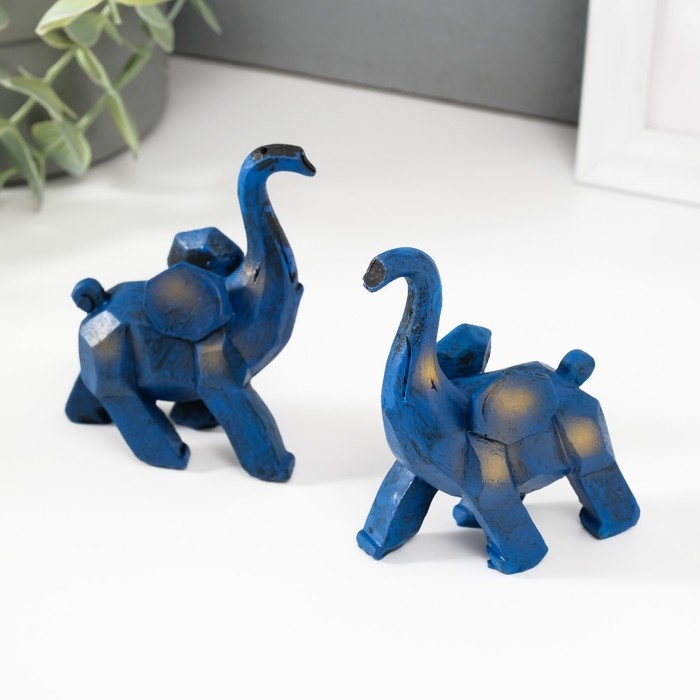 Сувенир полистоун "Синий слон" набор 2 шт 3х8х8,5 см