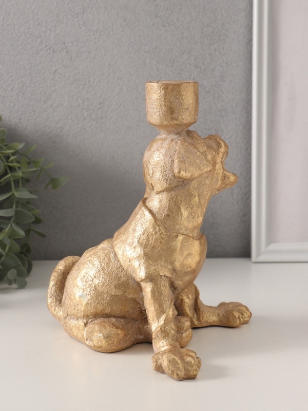 Подсвечник полистоун на 1 свечу "Шарж. Зевающий щенок" золото 15,8х15,3х20 см